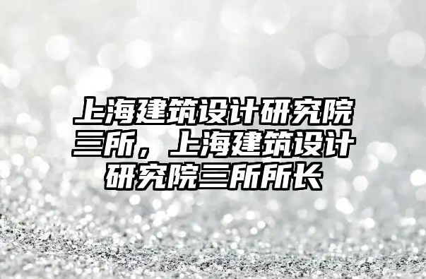 上海建筑設計研究院三所，上海建筑設計研究院三所所長