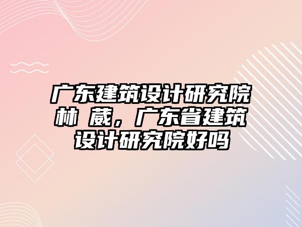 廣東建筑設(shè)計研究院林洐葳，廣東省建筑設(shè)計研究院好嗎