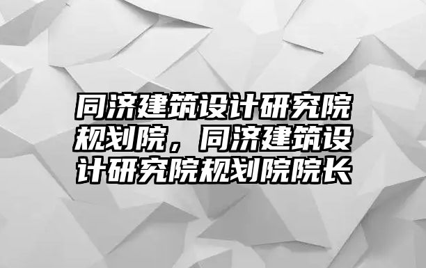 同濟建筑設計研究院規劃院，同濟建筑設計研究院規劃院院長