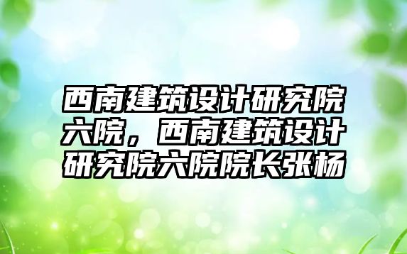 西南建筑設計研究院六院，西南建筑設計研究院六院院長張楊