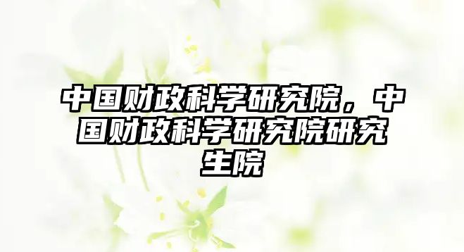 中國財政科學研究院，中國財政科學研究院研究生院