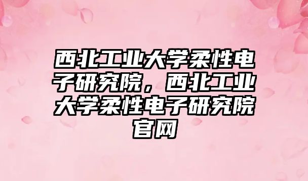 西北工業大學柔性電子研究院，西北工業大學柔性電子研究院官網