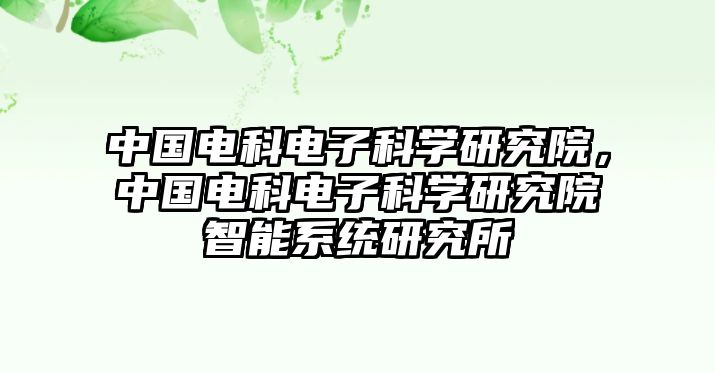 中國電科電子科學(xué)研究院，中國電科電子科學(xué)研究院智能系統(tǒng)研究所