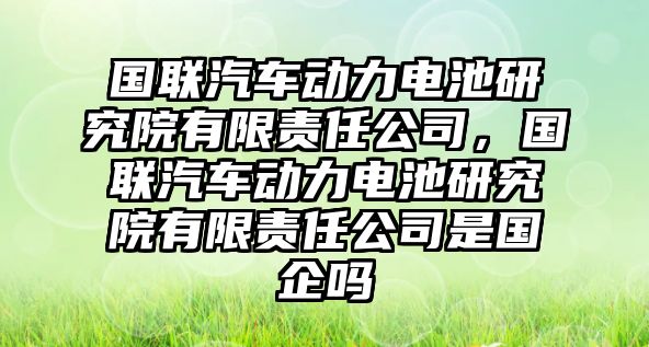 國聯汽車動力電池研究院有限責任公司，國聯汽車動力電池研究院有限責任公司是國企嗎